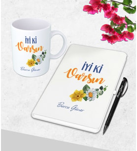 Kişiye Özel Anneler Günü ,Öğretmenler Günü, Sevgililer Günü ,8 Mart Dünya Kadınlar Günü Hediyesi Beyaz Defter &Kupa &Kalem Seti