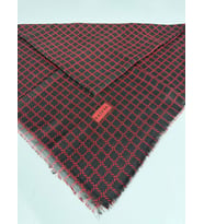 Desenli Flamalı Keten Eşarp- 06112 (Siyah-Kırmızı)