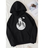 Unisex Astronot Baskılı Sweatshirt (Siyah)