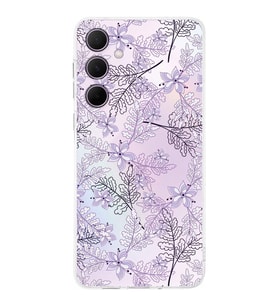 PrintiFy Galaxy A56 ile Uyumlu Kamera Korumalı Floral Lila Tasarımlı Şeffaf Silikon Kılıf