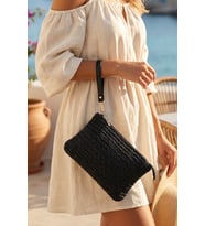 Doğal Hasır Örme Orta Boy Kadın Yazlık Portföy Clutch Çanta