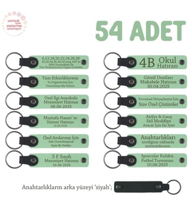 Açık Yeşil, Anneler Gününe Uygun Kişiselleştirilmiş Anı Anahtarlık 54’lü Set, Özel Etkinlikler İçin