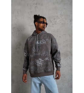 Erkek 3 İplik Pamuklu Kapüşonlu Kanguru Cepli Sweatshirt Hoodie - Gri