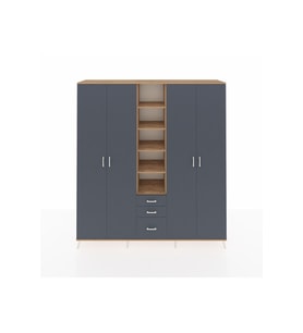 Hyperion Dolap 17 Raflı 3 Çekmeceli 4 Kapaklı 220x44x243 Çam-Antrasit/Antrasit