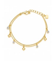 925 Ayar Gümüş Çift Zincirli Taşlı Charm Bileklik Gold Renk