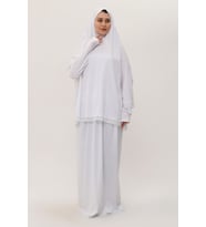 Beyaz İki Parça Namaz Elbisesi Pamuk Kumaş Dantelli 2205_42