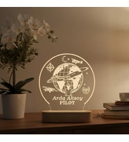 KİŞİSELLEŞTİRİLEBİLİR Pilot Temalı Uçak 3D LED Lamba Masaüstü (Şeffaf)
