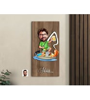 BK Gift Kişiye Özel Balıkçı Karikatürlü Kabartma Figürlü Ahşap Tablo-2, Arkadaşa Hediye, Sevgiliye Hediye, Duvar Dekoru