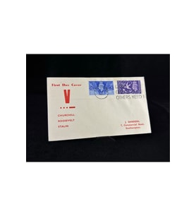 1948 FDC İlk Gün Zarfı V (Victory) Churchill Roosevelt Stalin Özel Damgalı Don't waste bread others