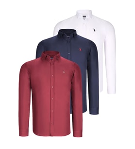 ÜÇLÜ SET G725 DEWBERRY ERKEK GÖMLEK-BEYAZ-LACİVERT-BORDO
