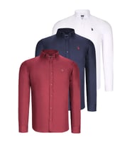 ÜÇLÜ SET G725 DEWBERRY ERKEK GÖMLEK-BEYAZ-LACİVERT-BORDO