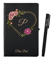Sevgiliye Hediye Kişiye Özel Siyah Defter ve Siyah Roller Kalem Seti