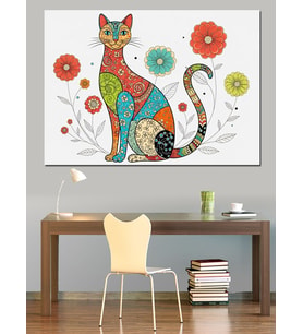Mozaik Desenli Modern Renkli Kedi Dekoratif Kanvas - Mdf Ahşap Tablo