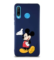 Huawei P30 Lite Soft Premier Kapak Mickey Mouse-C Tasarımlı Silikon Kılıf - Lacivert (Şeffaf)