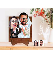 BK Gift Kişiye Özel Sevgililer Karikatürlü Ahşap Standlı 3D Biblo-16 (Beyaz)