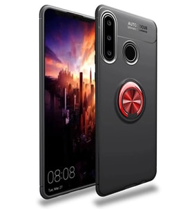 Durukar® Huawei Y6P Kılıf Range Yüzüklü Silikon - Siyah-Kırmızı