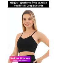 Özel Üretim Göğüs Toparlayıcı Sarkma Önleyen Spor Günlük İnce İp Askılı Pedli Fitilli Crop Büstiyer