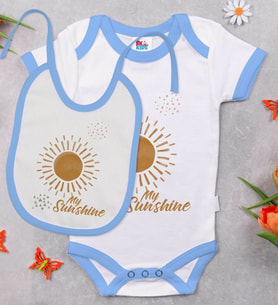 BK Kids My Sunshine Tasarımlı Mavi Bebek Body Zıbın ve Mama Önlüğü Hediye Seti-1