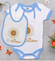 BK Kids My Sunshine Tasarımlı Mavi Bebek Body Zıbın ve Mama Önlüğü Hediye Seti-1