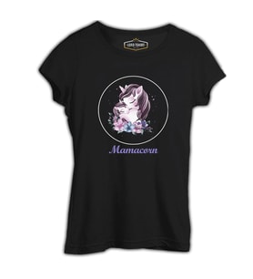 Mamacorn Çiçek Anneler Günü Siyah Kadın Tshirt