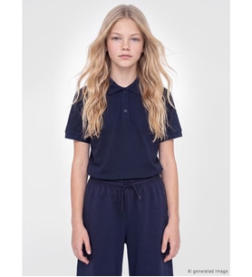 LCW Kids Lacivert Polo Yaka Kız Çocuk Pike Tişört