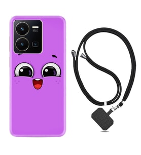Vivo Y22 Kılıf Silikon Boyun Askılı İpli Desenli Silikon Purple Sweety 1717