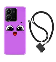 Vivo Y22 Kılıf Silikon Boyun Askılı İpli Desenli Silikon Purple Sweety 1717