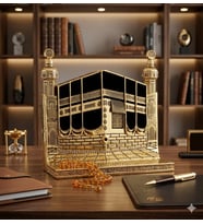 Özel Tasarım Gold Renkli Allah & Muhammed (S.A.V) Kabe Kapısı Figürlü Masa Üstü Biblo 25 cm