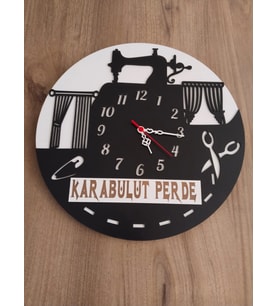 perde**temalı (perdeci iş yerine özel) kişiye özel isim Yazılı DUVAR SAATİ