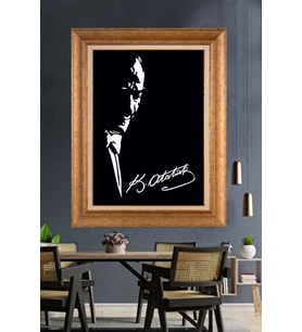 Altın Varaklı Çerçeveli Paspartulu Atatürk Tablo DC1581 (Gold)