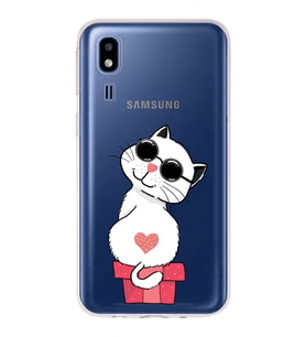 Samsung Galaxy A2 Core Uyumlu Kapak Cool Cat Tasarımlı Şeffaf Silikon Kılıf