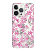 Apple iPhone 13 ProMax Uyumlu Kapak Floral Pembe Tasarımlı Şeffaf Silikon Kılıf