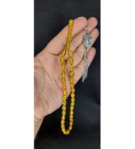 SEVGİLİYE ÖZEL HEDİYE ALTIN VARAKLI UÇAK CAMI TESBİH SARI RENKLİ KAPSÜL KESİM H-1445.