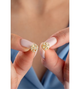 925 Ayar Gümüş Gold Kaplama Minimal Kartanesi Küpe