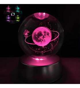 Samanyolu Temalı Satürnlü Kız Işıklı Cam Küre 8cm*6cm