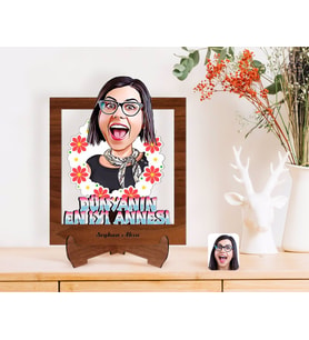 BK Gift Kişiye Özel Anneler Günü Temalı Dünyanın En İyi Annesi Karikatürlü Ahşap Standlı 3D Biblo-1 (Beyaz)