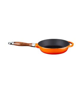 Lava Döküm Yuvarlak Kızartma Tavası Döküm Demir Sök - Tak Ahşap Sap Çap(Ø)24cm (Turuncu)