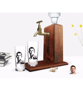 BK Gift Kişiye Özel Renkli Baskılı Godfather Baba Tasarımlı İkili Rakı Bardağı ve Ahşap Rakı Standı Hediye Seti-1 (Model 1)