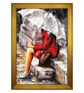 Kadın Motifli Kanvas Tablo 80 x 110 cm Gold Çerçeve