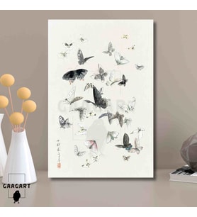 Tekli Dikey Kanvas Tablo Ünlü Eserler Katsushika Hokusai Kelebekler