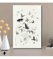 Tekli Dikey Kanvas Tablo Ünlü Eserler Katsushika Hokusai Kelebekler