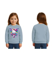 Unisex Hello Kity Baskılı Çocuk Swaetshirt 3 İplik Şardonlu (Mavi)