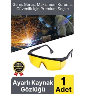 Dayanıklı Hafif Sarı Geniş Görüş Açılı Atölye Endüstriyel Ayarlı Çapak Kaynak Gözlüğü 12x30cm 1 Adet