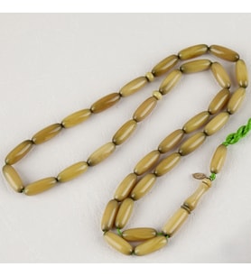 Sıkma Kehribar Uzun Arpa Kesim 6.5x18mm Tesbih - Hardal Sarısı