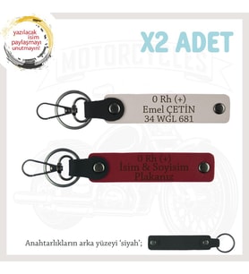 Yol Tutkunlarına, İsim Plaka ve 0+ Kan Grubu Yazılı Kişiye Özel x2 Anahtarlık Set, Kırmızı-Pudra-Syh (Çok Renkli)