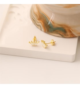 925 Ayar Gümüş Taşlı Taç Küpe (Gold)