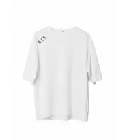 pilelistore- Unisex Bisiklet Yaka Baskılı Oversize T-Shirt - Beyaz