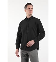 Siyah Oxford Düğmeli Yaka Uzun Kol Cepsiz Slim Fit Pamuklu  Gömlek 1004260182