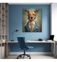 Tekli Dikey Kanvas Duvar Tablosu Takım Elbiseli Kahverengi Köpek
