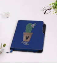 BK Gift Kişiye Özel Kaktüs Tasarımlı Lacivert Termo Deri Defter-6